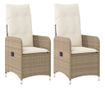 2 db bézs polyrattan dönthető kerti szék párnákkal