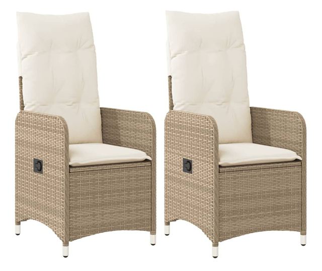 2 db bézs polyrattan dönthető kerti szék párnákkal