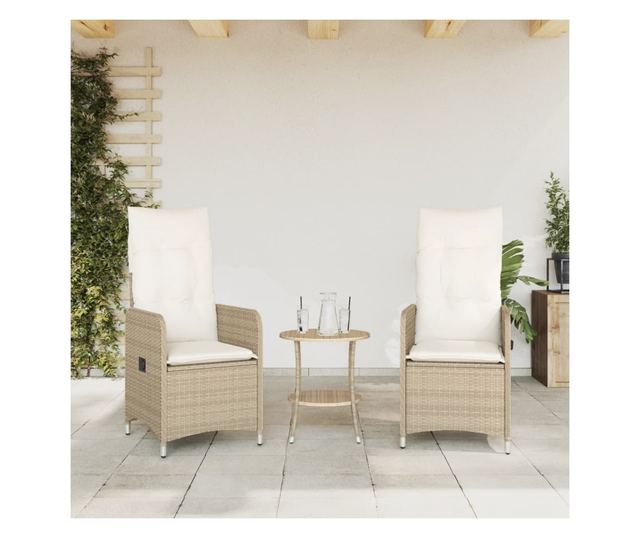 2 db bézs polyrattan dönthető kerti szék párnákkal