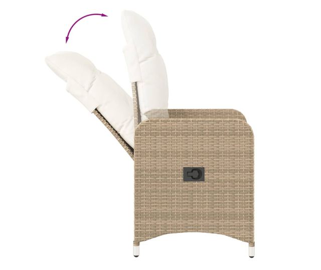 2 db bézs polyrattan dönthető kerti szék párnákkal