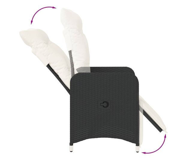 fekete polyrattan dönthető kerti szék párnával