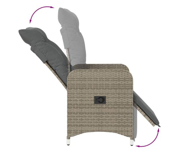 szürke polyrattan dönthető kerti szék párnákkal