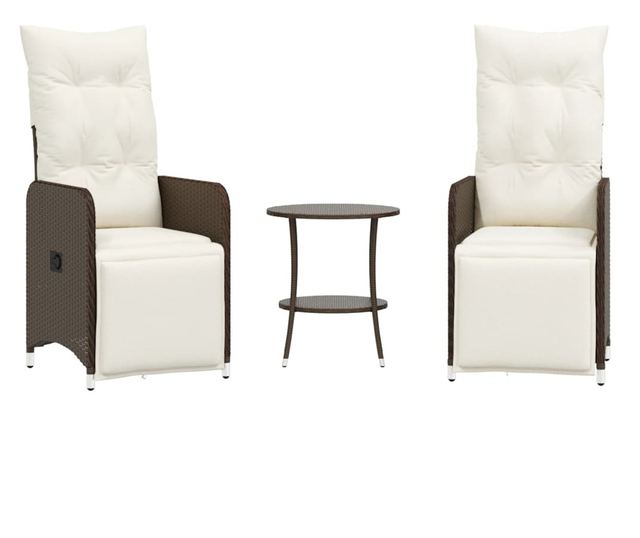 2 db barna polyrattan dönthető kerti szék asztallal