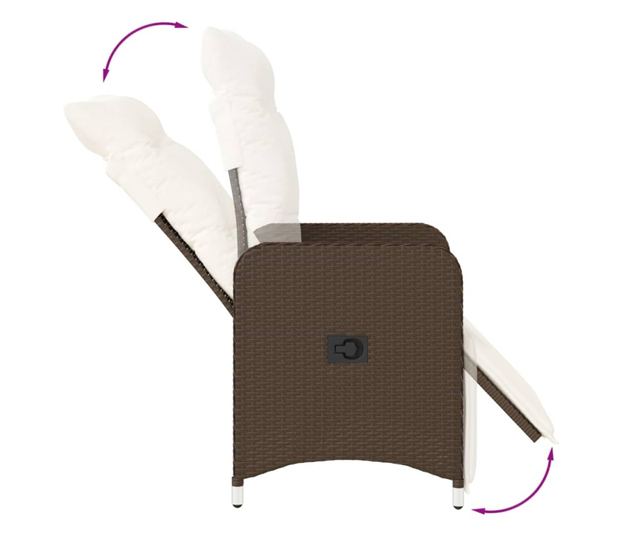 2 db barna polyrattan dönthető kerti szék asztallal