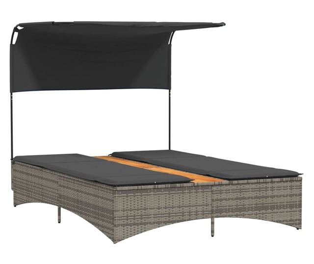 szürke polyrattan dupla napozóágy tetővel és párnával
