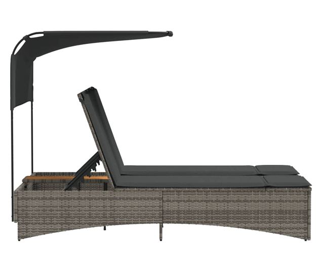 szürke polyrattan dupla napozóágy tetővel és párnával