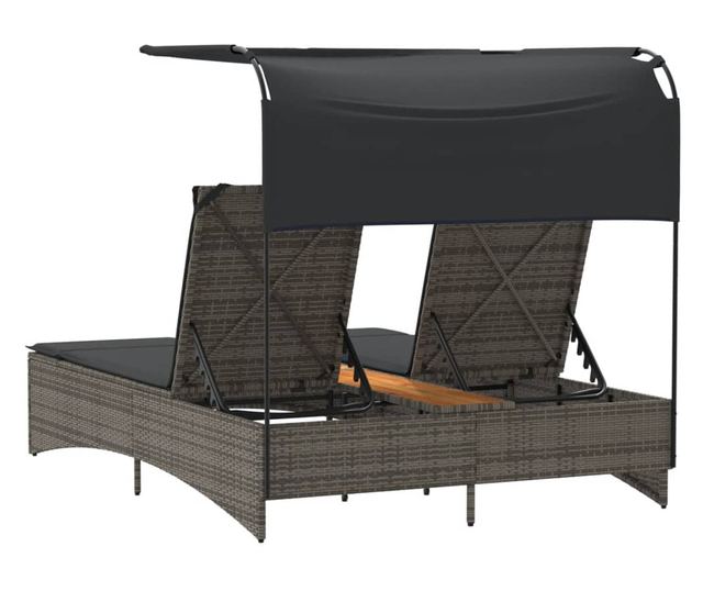 szürke polyrattan dupla napozóágy tetővel és párnával