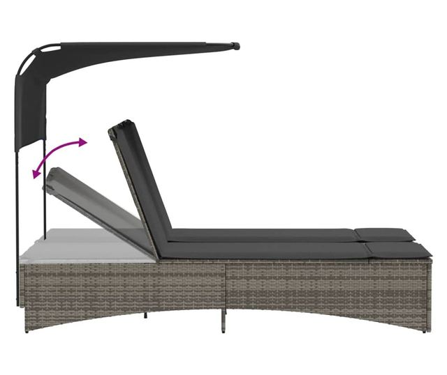 szürke polyrattan dupla napozóágy tetővel és párnával