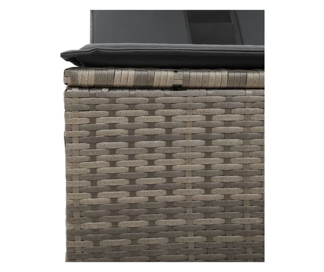 szürke polyrattan dupla napozóágy tetővel és párnával