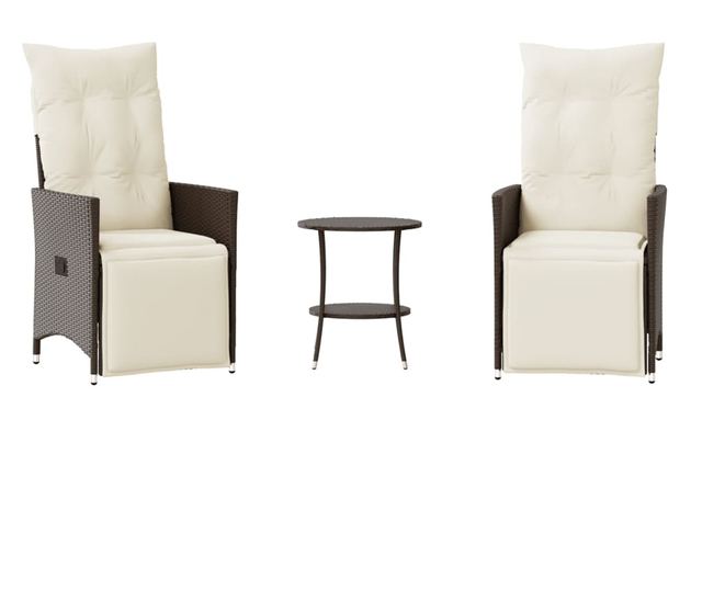 3 részes barna polyrattan bisztrógarnitúra párnákkal