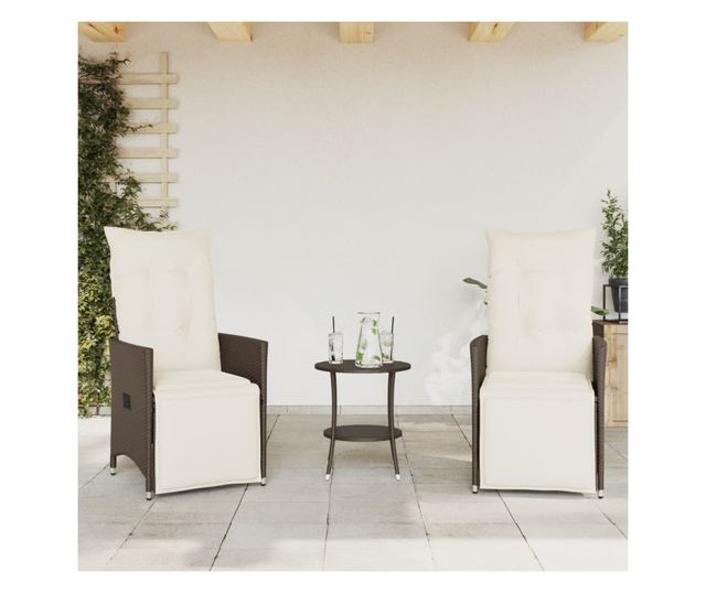 3 részes barna polyrattan bisztrógarnitúra párnákkal