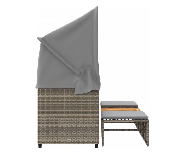 3 személyes szürke polyrattan kerti kanapé baldachinnal/székkel