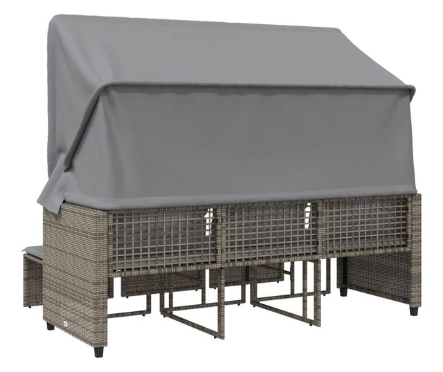 3 személyes szürke polyrattan kerti kanapé baldachinnal/székkel