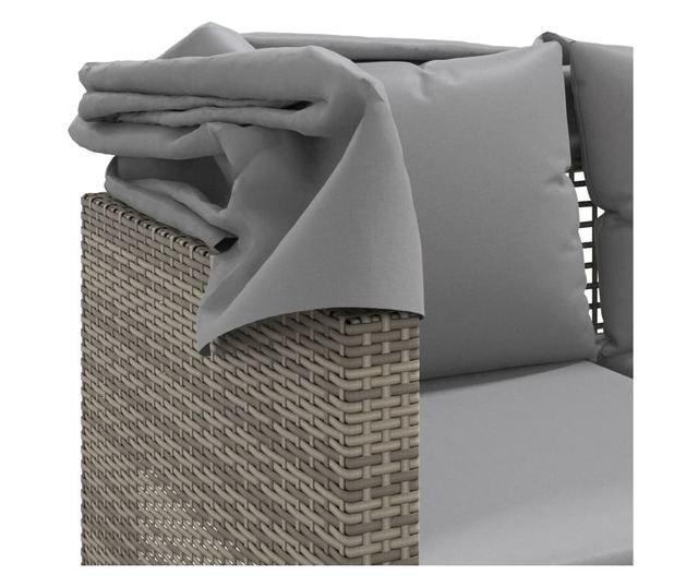 3 személyes szürke polyrattan kerti kanapé baldachinnal/székkel