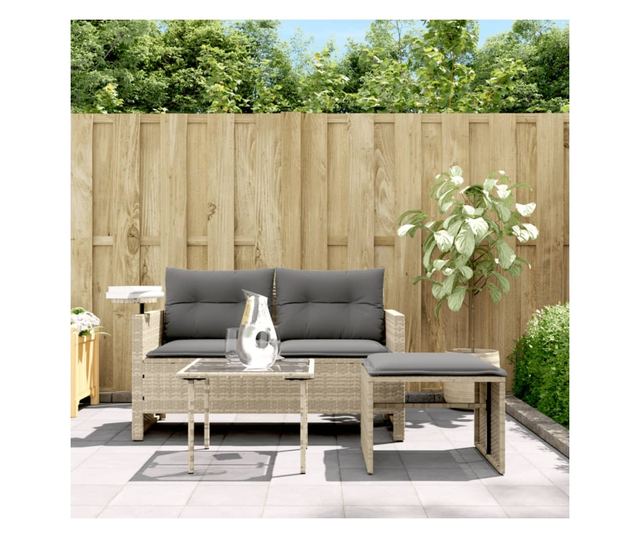 3 részes világosszürke polyrattan kerti ülőgarnitúra párnával