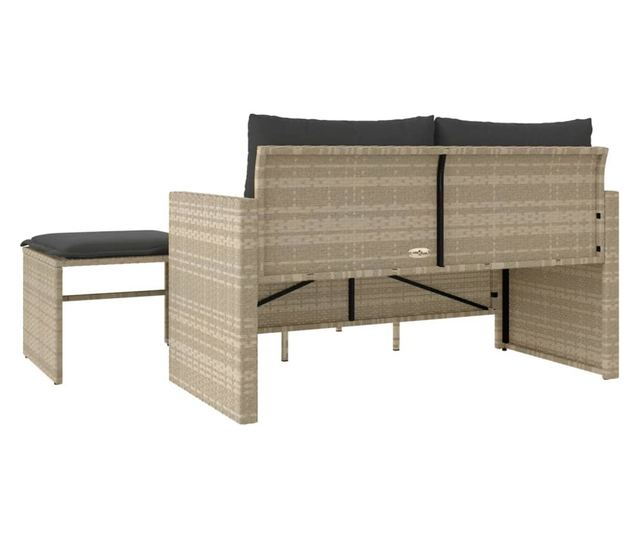 3 részes világosszürke polyrattan kerti ülőgarnitúra párnával