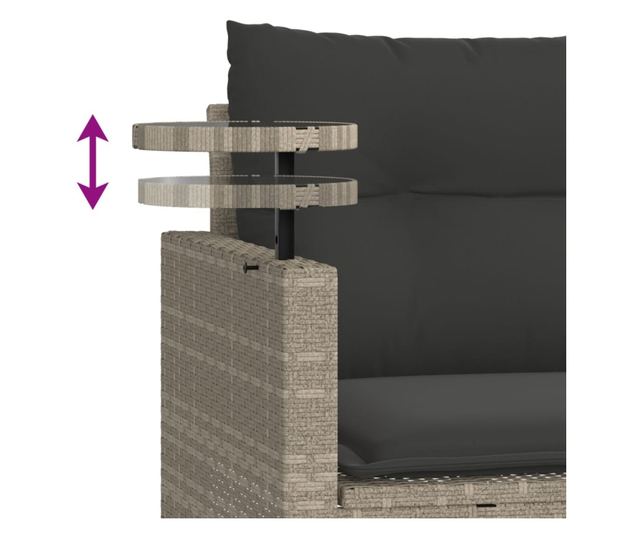 3 részes világosszürke polyrattan kerti ülőgarnitúra párnával