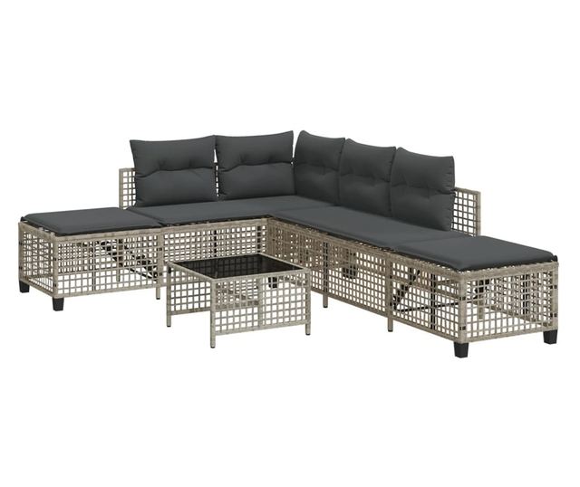 3 részes szürke polyrattan kerti sarokkanapészett párnákkal