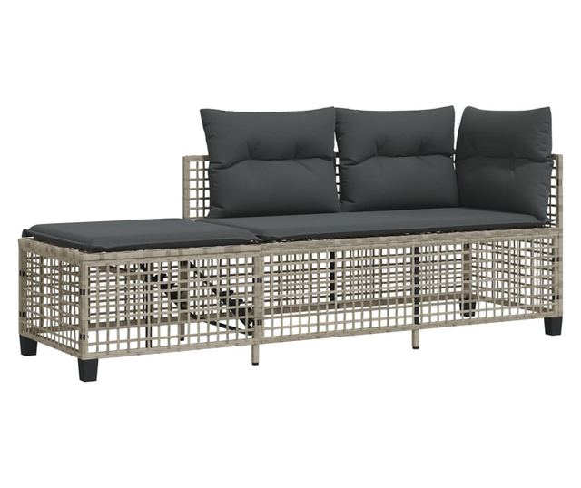 3 részes szürke polyrattan kerti sarokkanapészett párnákkal