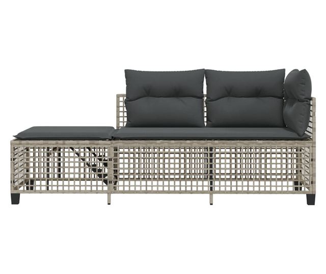 3 részes szürke polyrattan kerti sarokkanapészett párnákkal