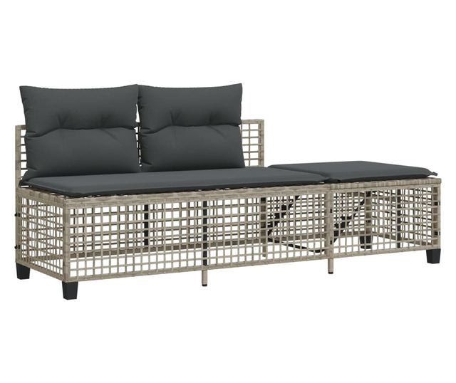 3 részes szürke polyrattan kerti sarokkanapészett párnákkal