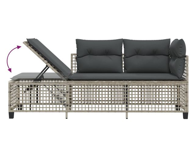 3 részes szürke polyrattan kerti sarokkanapészett párnákkal