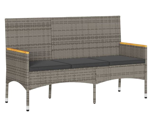 3 személyes szürke polirattan kerti pad párnákkal
