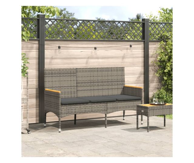 3 személyes szürke polirattan kerti pad párnákkal