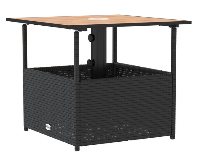 fekete polyrattan kerti asztal napernyőlyukkal 55x55x46,5 cm