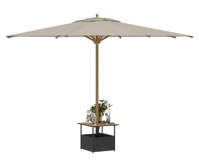 fekete polyrattan kerti asztal napernyőlyukkal 55x55x46,5 cm