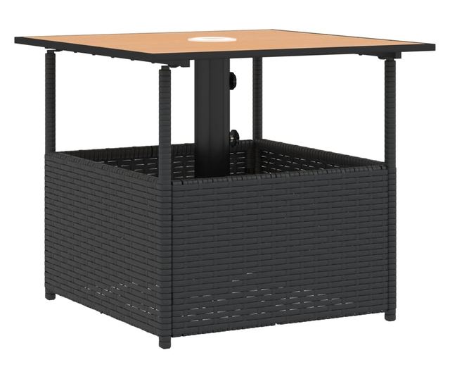fekete polyrattan kerti asztal napernyőlyukkal 55x55x46,5 cm