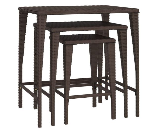 Градински маси за подреждане, 3 бр., кафяви, полиратан