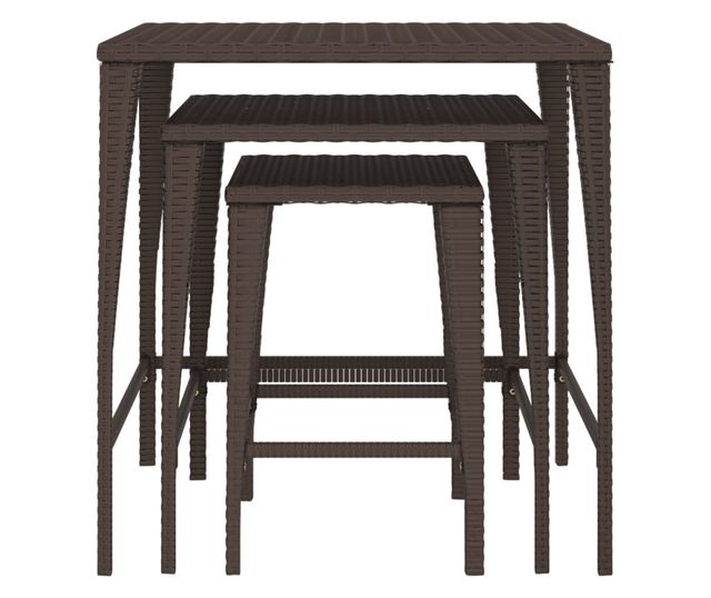 Градински маси за подреждане, 3 бр., кафяви, полиратан