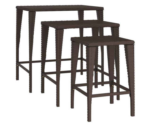 Градински маси за подреждане, 3 бр., кафяви, полиратан