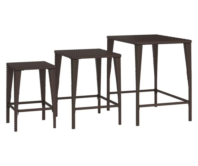 Градински маси за подреждане, 3 бр., кафяви, полиратан