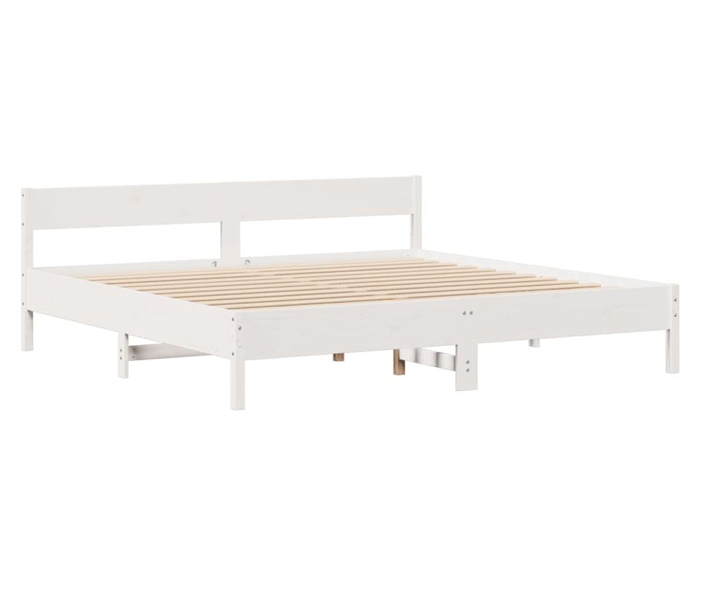Postel s knihovnou bez matrace bílá 200x200 cm masivní borovice - 8