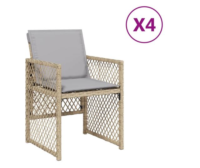 4 db vegyes bézs polyrattan kerti szék párnával