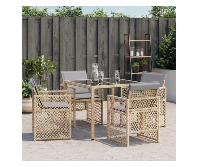 4 db vegyes bézs polyrattan kerti szék párnával