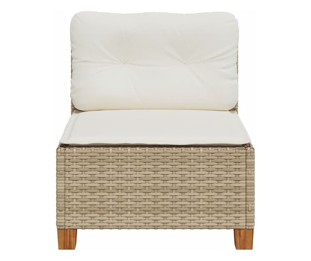 bézs polyrattan karfa nélküli kerti kanapé párnával