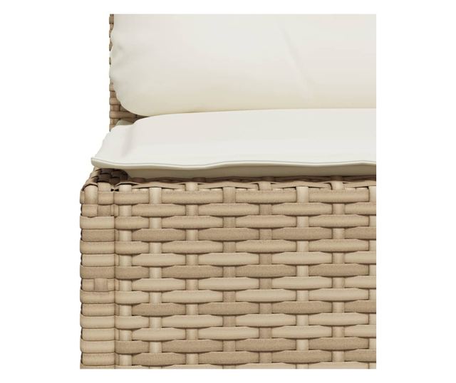 bézs polyrattan karfa nélküli kerti kanapé párnával