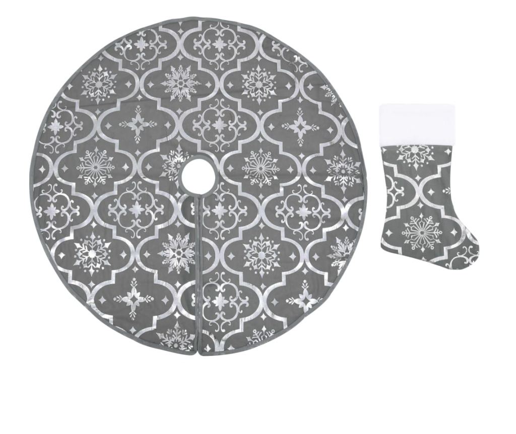Suknja za božićno drvce s čarapom, siva, 122 cm, tkanina - 2