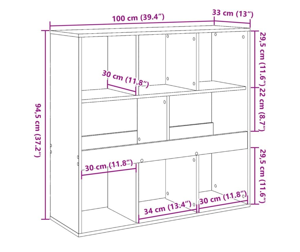 antik fa színű térelválasztó könyvszekrény 100 x 33 x 94,5 cm - 9
