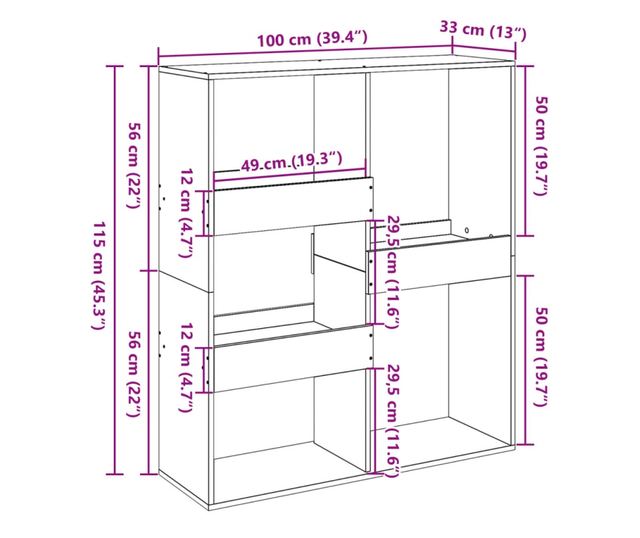 fehér térelválasztó könyvszekrény 100 x 33 x 115 cm