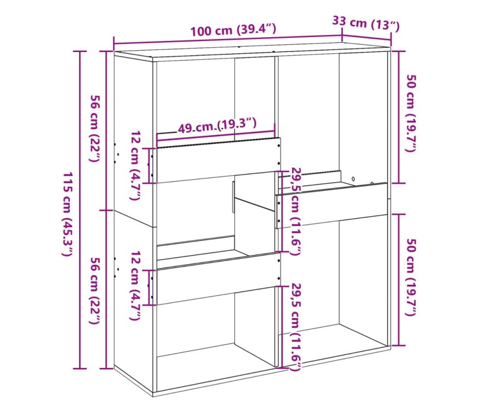 fekete térelválasztó könyvszekrény 100 x 33 x 115 cm - 9