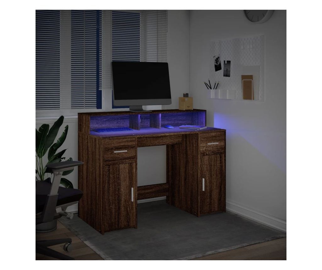 Psací stůl s LED světly hnědý dub 120x55x91 cm kompozitní dřevo - 4