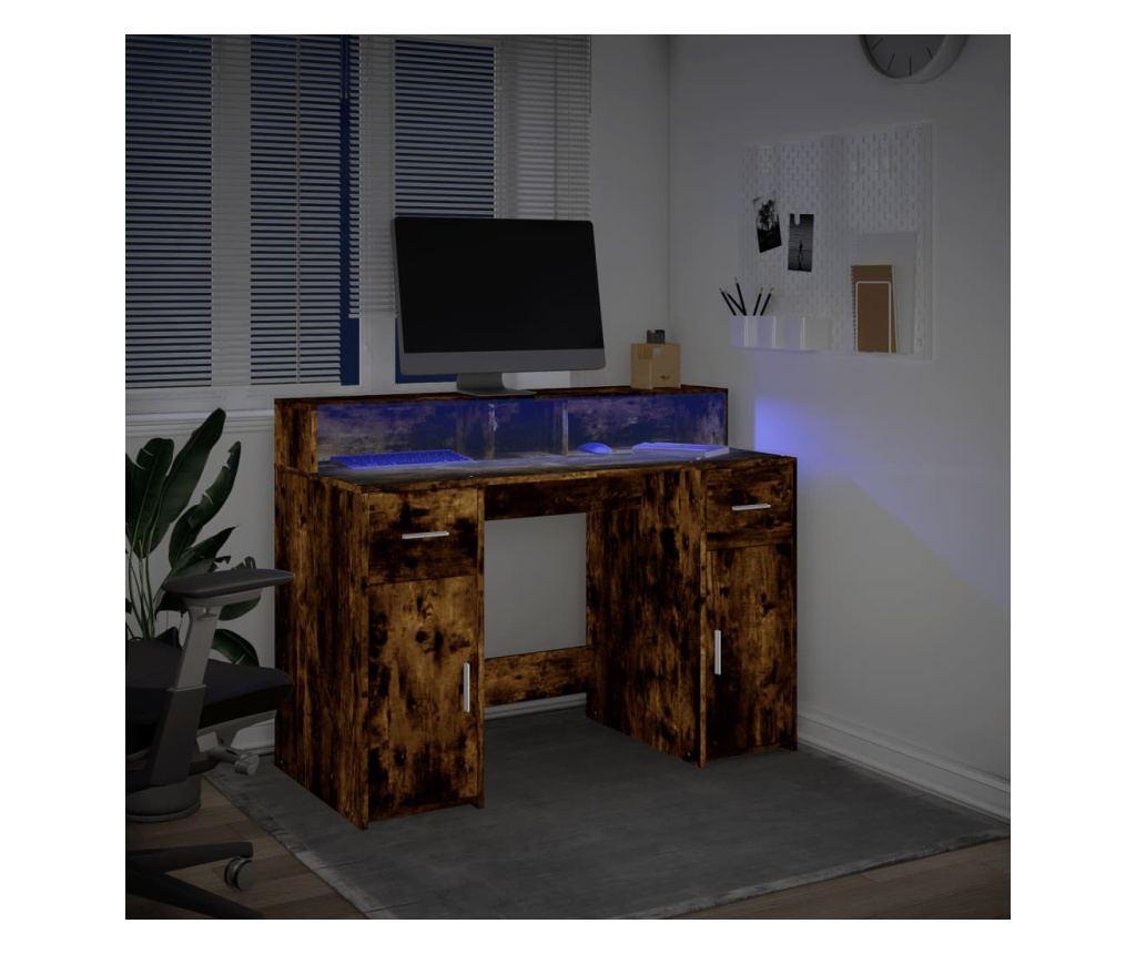 Psací stůl s LED kouřový dub 120 x 55 x 91 cm kompozitní dřevo - 4
