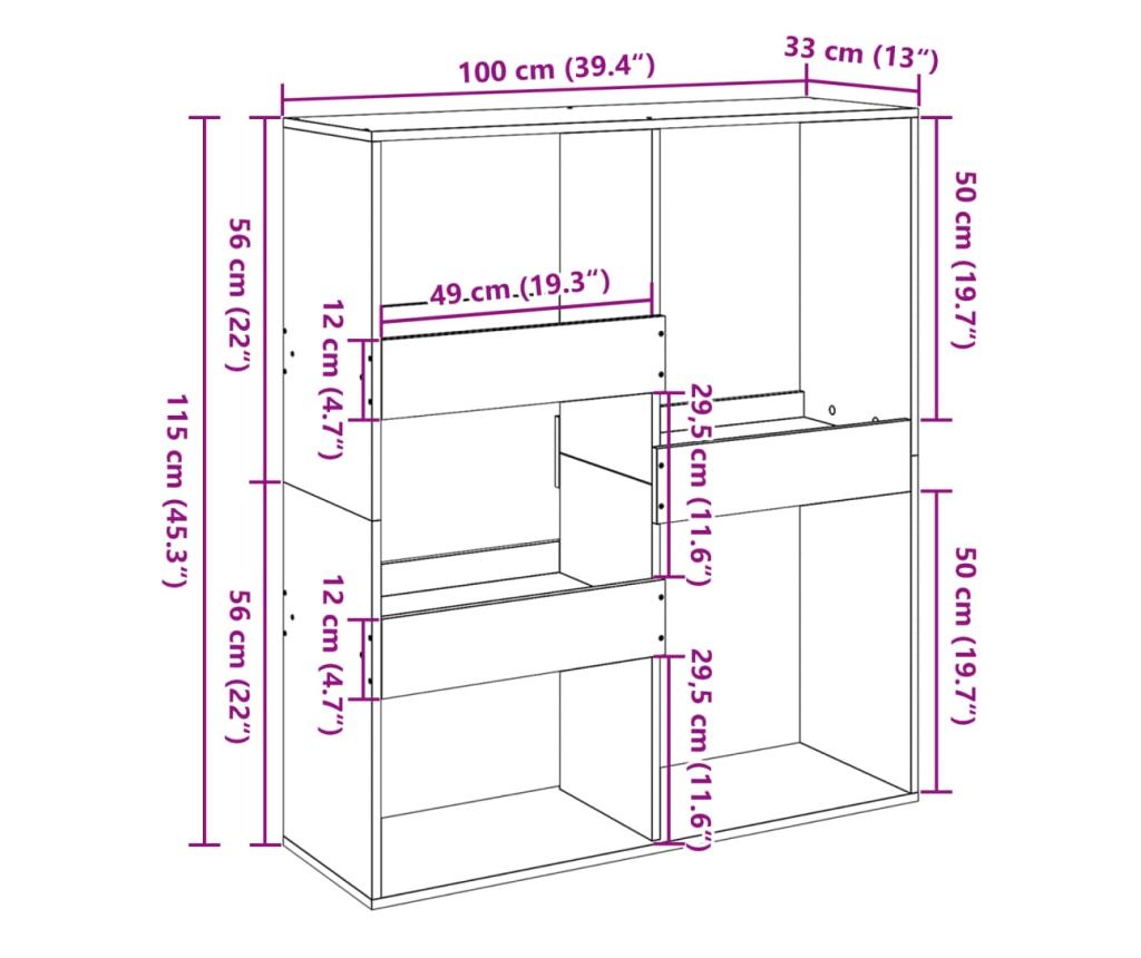kézműves tölgy színű könyvszekrény/térelválasztó 100x33x115 cm - 9