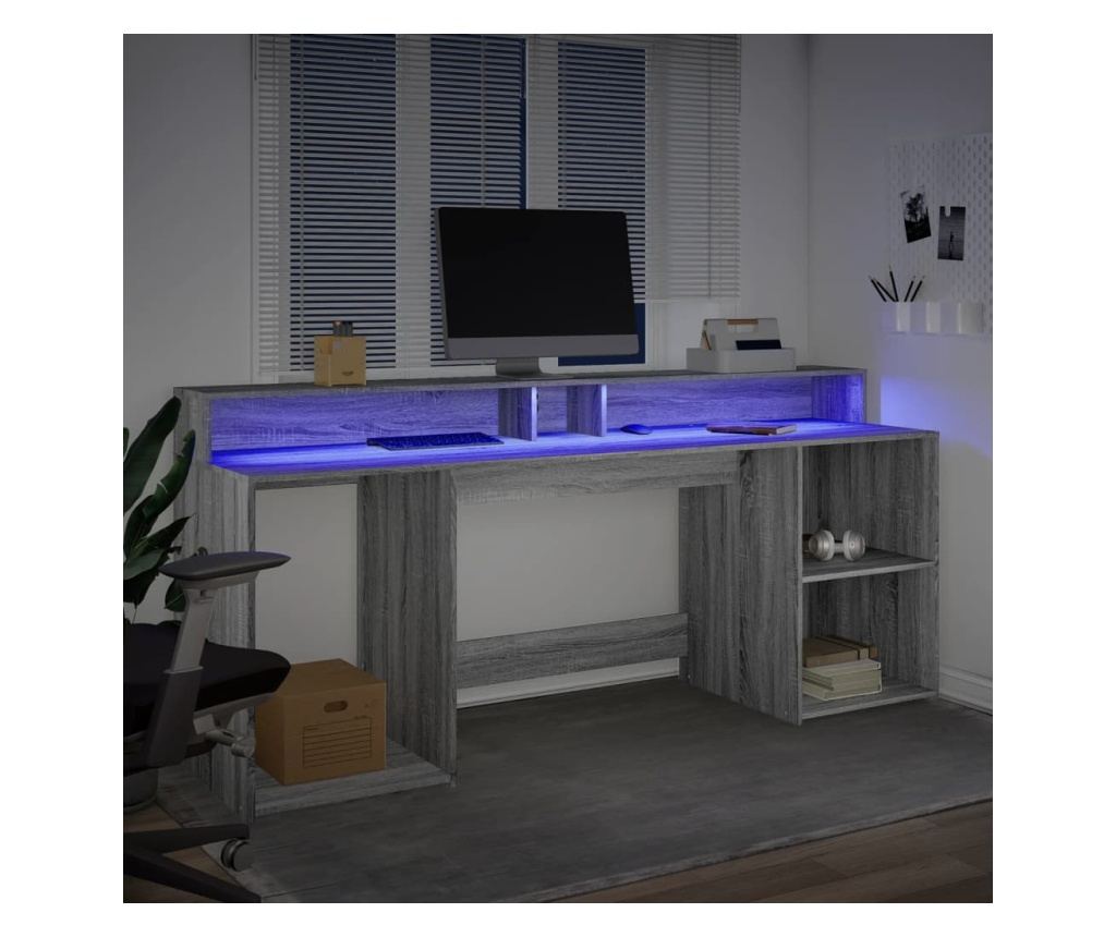 Psací stůl s LED šedý sonoma 200 x 55 x 91 cm kompozitní dřevo - 4
