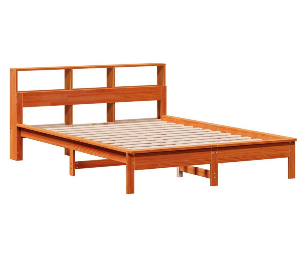 barna tömör fenyőfa könyvespolcos ágy matrac nélkül 120 x 190cm - 3