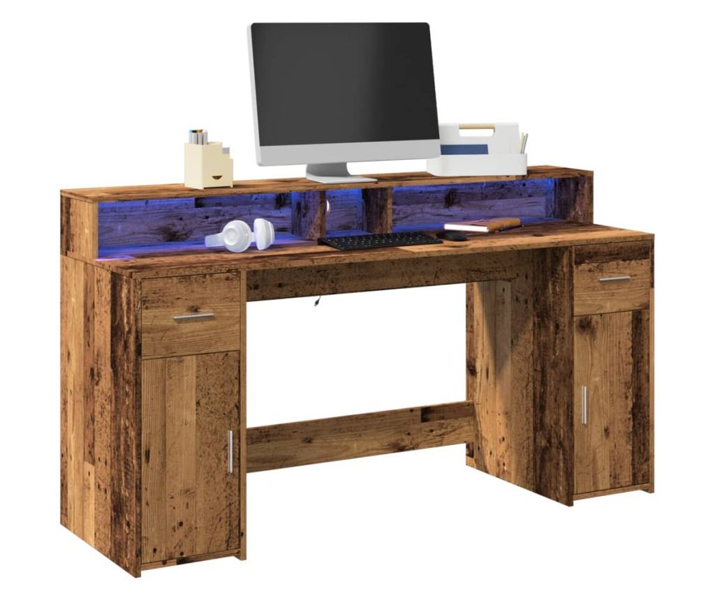 Psací stůl s LED světly old wood 160x55x91 cm kompozitní dřevo - 2